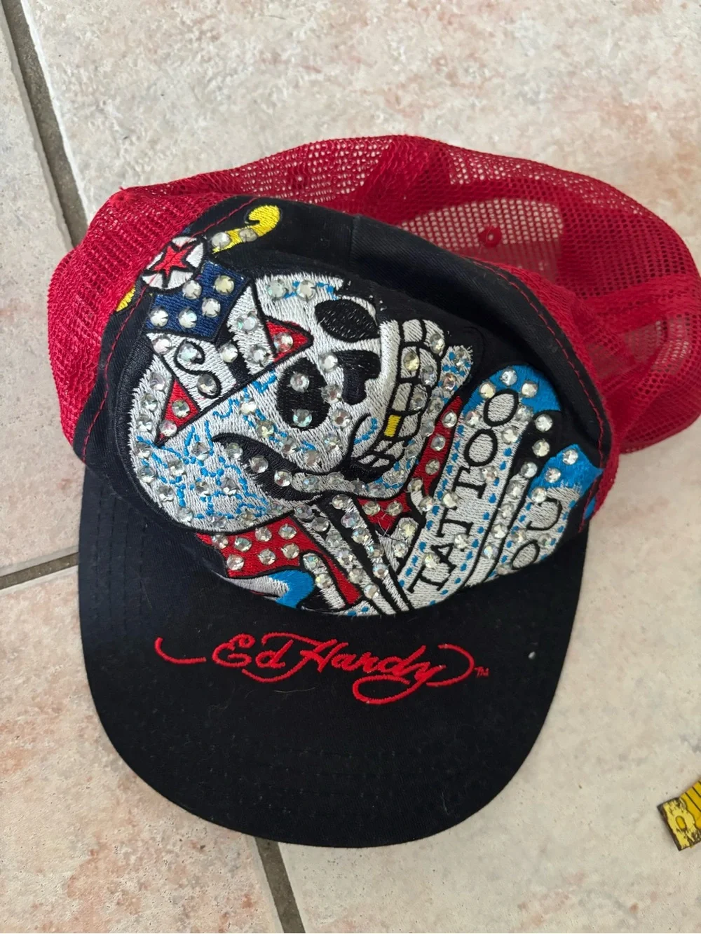 Ed Hardy Skull skeleton rhinestone Trucker Hat Cap accessory vintage head wear